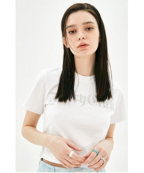 FANCY CLUB(ファンシークラブ)の「A'GEM/9 × .kom『 FANCY CLUB/ファンシークラブ』ILLUSORY CROP TEE/イルーソリィ クロップド丈 半袖Tシャツ(Tシャツ/カットソー・レディース・チャコールグレー/ブラック/ホワイト・FREE)」の2枚目の写真