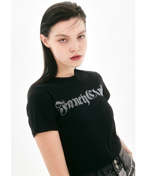 FANCY CLUB(ファンシークラブ)の「A'GEM/9 × .kom『 FANCY CLUB/ファンシークラブ』ILLUSORY CROP TEE/イルーソリィ クロップド丈 半袖Tシャツ(Tシャツ/カットソー・レディース・チャコールグレー/ブラック/ホワイト・FREE)」の4枚目の写真