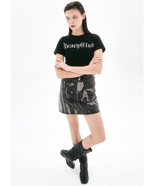 FANCY CLUB(ファンシークラブ)の「A'GEM/9 × .kom『 FANCY CLUB/ファンシークラブ』ILLUSORY CROP TEE/イルーソリィ クロップド丈 半袖Tシャツ(Tシャツ/カットソー・レディース・チャコールグレー/ブラック/ホワイト・FREE)」の5枚目の写真