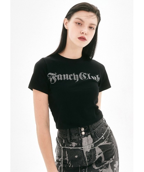 FANCY CLUB(ファンシークラブ)の「A'GEM/9 × .kom『 FANCY CLUB/ファンシークラブ』ILLUSORY CROP TEE/イルーソリィ クロップド丈 半袖Tシャツ(Tシャツ/カットソー・レディース・チャコールグレー/ブラック/ホワイト・FREE)」の6枚目の写真