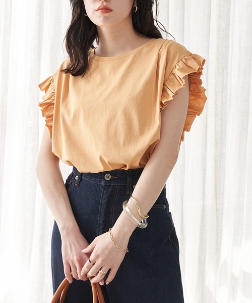 earth music&ecology（アースミュージックアンドエコロジー）の「袖フリルカットプルオーバー（Tシャツ/カットソー・レディース・ベージュ/グレー/オフホワイト・FREE）」の8枚目の写真