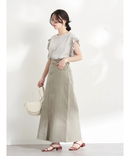 earth music&ecology（アースミュージックアンドエコロジー）の「袖フリルカットプルオーバー（Tシャツ/カットソー・レディース・ベージュ/グレー/オフホワイト・FREE）」の9枚目の写真