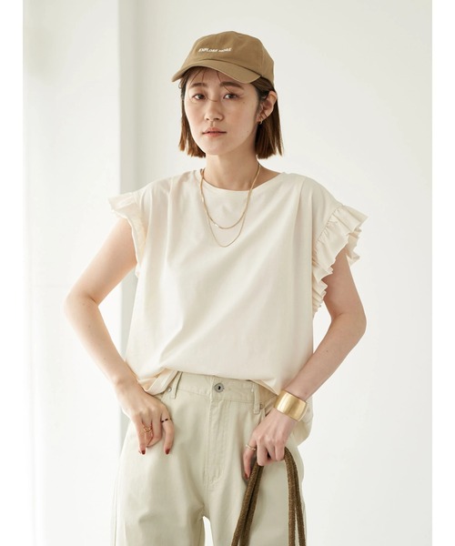 earth music&ecology（アースミュージックアンドエコロジー）の「袖フリルカットプルオーバー（Tシャツ/カットソー・レディース・ベージュ/グレー/オフホワイト・FREE）」の19枚目の写真