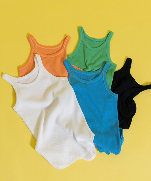 MAISON SPECIAL（メゾンスペシャル）の「シャイニーワッフルタンク【MAISON SPECIAL/メゾンスペシャル】（タンクトップ・レディース・ホワイト/ブラック/オレンジ/ブルー/グリーン・FREE）」の7枚目の写真