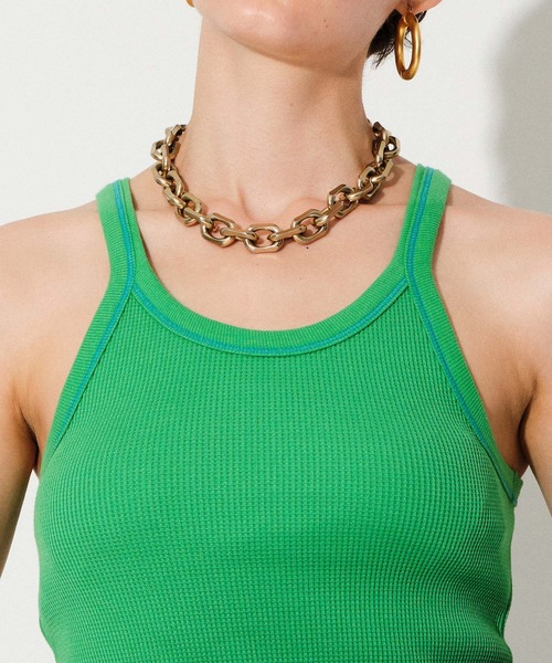 MAISON SPECIAL（メゾンスペシャル）の「シャイニーワッフルタンク【MAISON SPECIAL/メゾンスペシャル】（タンクトップ・レディース・ホワイト/ブラック/オレンジ/ブルー/グリーン・FREE）」の13枚目の写真