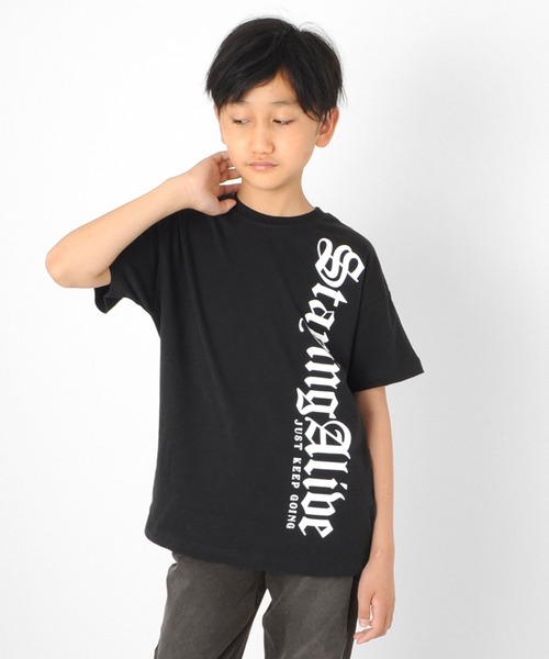 GLAZOS（グラソス）の「天竺・ドロップショルダートライバルロゴ半袖Tシャツ（Tシャツ/カットソー・キッズ・ブラック/オフホワイト/グリーン・150cm/130cm/140cm/170cm/160cm）」の3枚目の写真