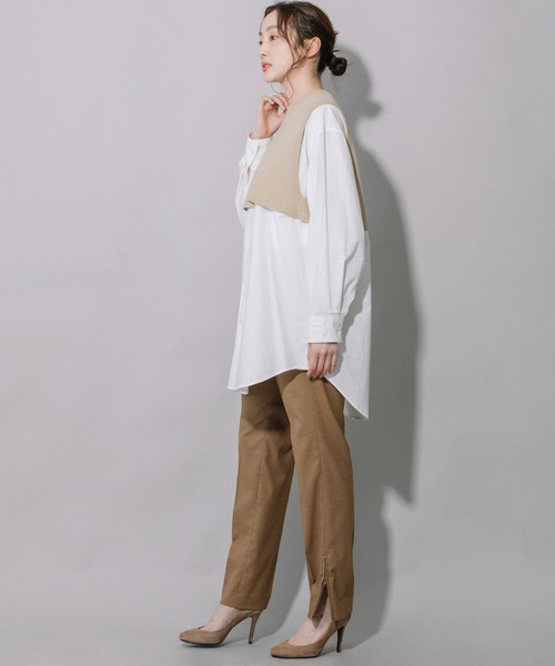 Munich(ミューニック)の「タイプライター×ニットドッキングプルオーバープシャツ(シャツ/ブラウス・レディース・ストライプ/カーキ/ホワイト・FREE)」の9枚目の写真