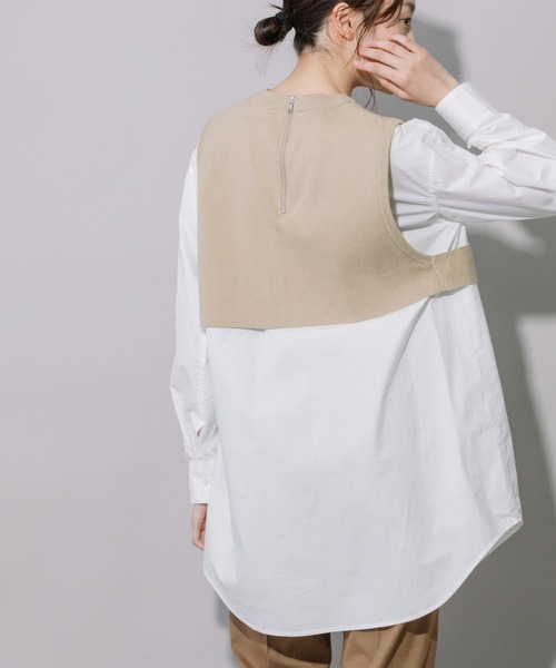 Munich(ミューニック)の「タイプライター×ニットドッキングプルオーバープシャツ(シャツ/ブラウス・レディース・ストライプ/カーキ/ホワイト・FREE)」の13枚目の写真