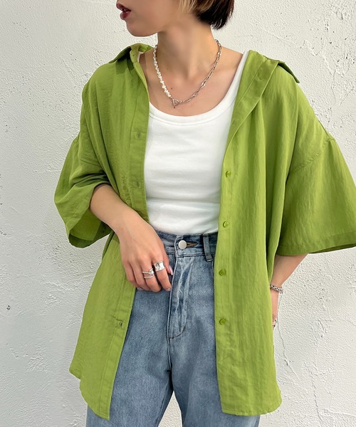 apres jour mignon（アプレジュールミニョン）の「半袖カラーシャツ【ZOZOTOWN限定アイテム】（シャツ/ブラウス・レディース・ブルー/オレンジ/グリーン/ピンク・X-LARGE/フリー）」の5枚目の写真