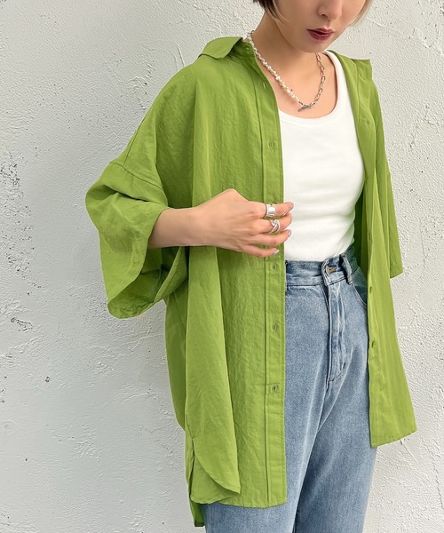 apres jour mignon（アプレジュールミニョン）の「半袖カラーシャツ【ZOZOTOWN限定アイテム】（シャツ/ブラウス・レディース・ブルー/オレンジ/グリーン/ピンク・X-LARGE/フリー）」の6枚目の写真