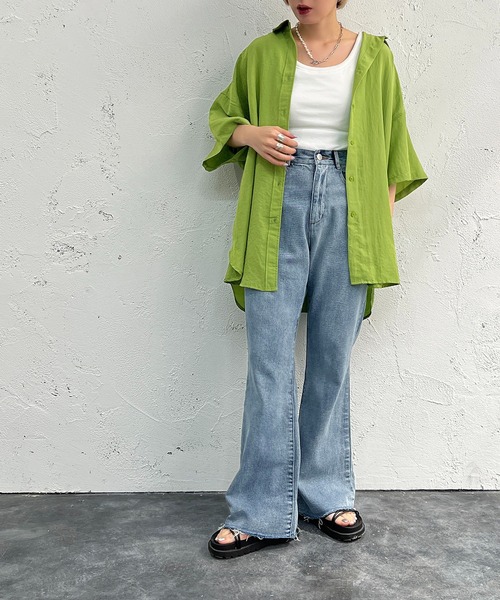 apres jour mignon（アプレジュールミニョン）の「半袖カラーシャツ【ZOZOTOWN限定アイテム】（シャツ/ブラウス・レディース・ブルー/オレンジ/グリーン/ピンク・X-LARGE/フリー）」の8枚目の写真