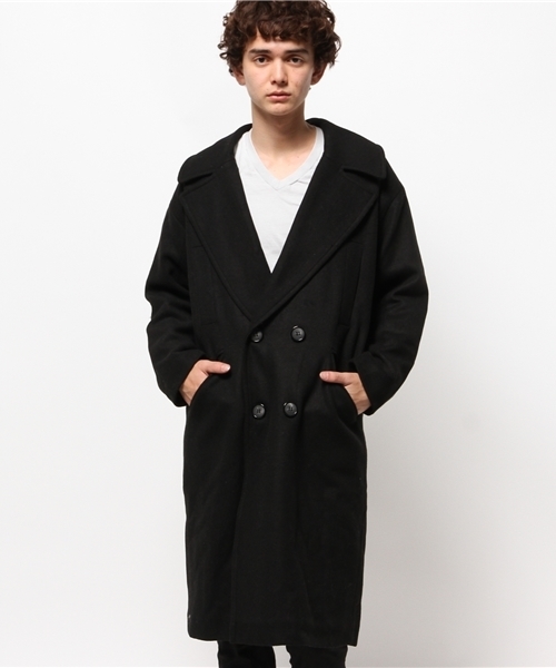 OUTLET(アウトレット)の「【WHO'S WHO gallery】GGロングPコート(ピーコート・メンズ・ブラック/チャコールグレー・FREE)」の1枚目の写真