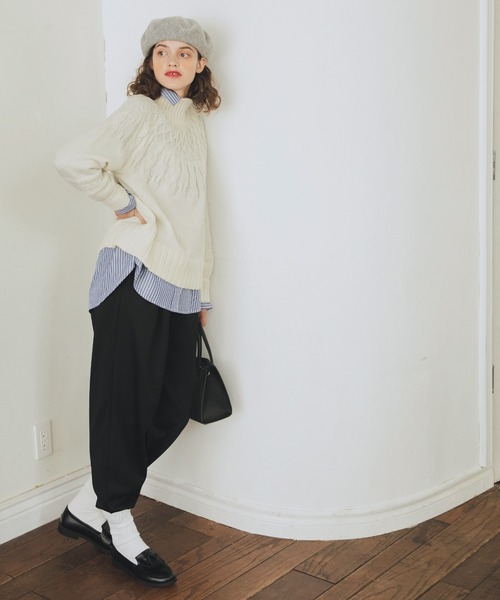 BONLECILL（ボンルシール）の「ウエストギャザー2タックイージーパンツ（その他パンツ・レディース・グリーン/ピンク/ネイビー/ブラック/アイボリー・M/L）」の7枚目の写真