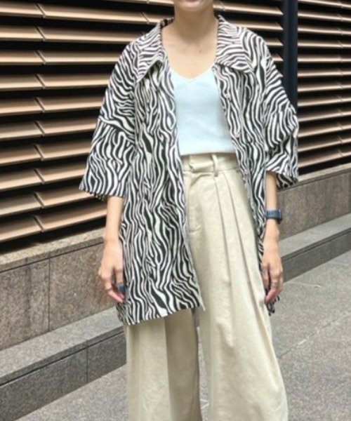 AMAIL（アマイル）の「Ethic linen half shirt（シャツ/ブラウス・レディース・ベージュ/ピンク/ホワイト×ブラック・FREE）」の2枚目の写真