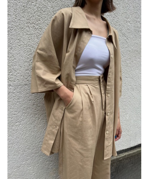 AMAIL（アマイル）の「Ethic linen half shirt（シャツ/ブラウス・レディース・ベージュ/ピンク/ホワイト×ブラック・FREE）」の13枚目の写真