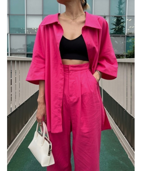 AMAIL（アマイル）の「Ethic linen half shirt（シャツ/ブラウス・レディース・ベージュ/ピンク/ホワイト×ブラック・FREE）」の17枚目の写真