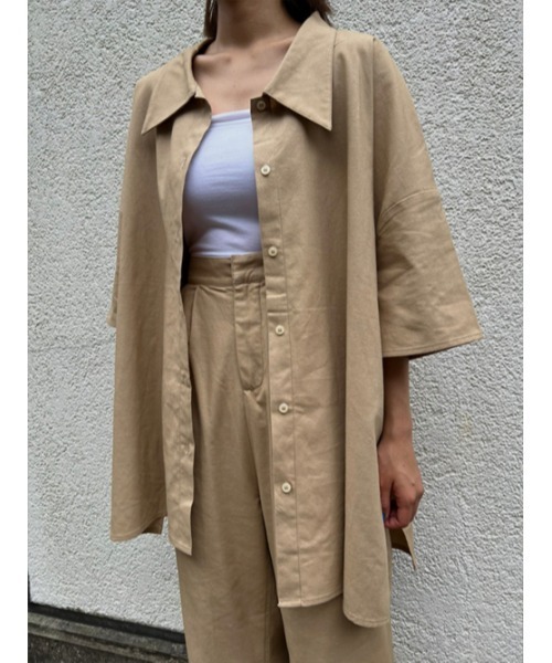AMAIL（アマイル）の「Ethic linen half shirt（シャツ/ブラウス・レディース・ベージュ/ピンク/ホワイト×ブラック・FREE）」の12枚目の写真