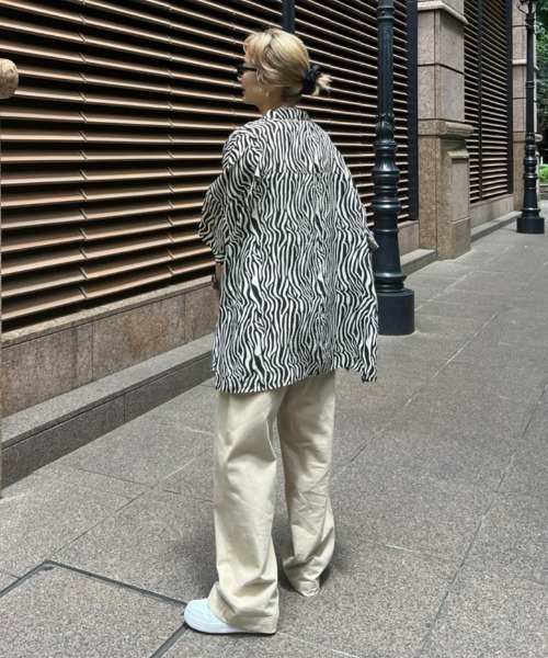 AMAIL（アマイル）の「Ethic linen half shirt（シャツ/ブラウス・レディース・ベージュ/ピンク/ホワイト×ブラック・FREE）」の4枚目の写真