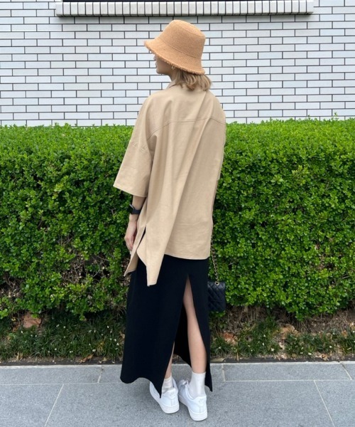AMAIL（アマイル）の「Ethic linen half shirt（シャツ/ブラウス・レディース・ベージュ/ピンク/ホワイト×ブラック・FREE）」の9枚目の写真
