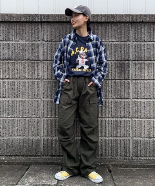 RODEO CROWNS WIDE BOWL（ロデオクラウンズワイドボウル）の「ルーズチェックシャツ（シャツ/ブラウス・レディース・ベージュ系その他/オレンジ系その他/グリーン系その他/ブルー系その他3・FREE）」の9枚目の写真