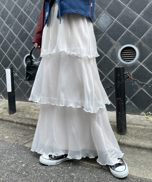 CIAOPANIC（チャオパニック）の「ティアードシフォンスカート（スカート・レディース・ホワイト/ブラック/イエロー・FREE）」の2枚目の写真