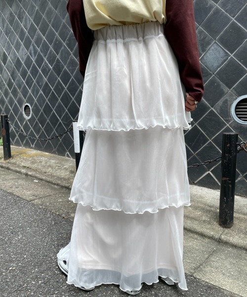 CIAOPANIC（チャオパニック）の「ティアードシフォンスカート（スカート・レディース・ホワイト/ブラック/イエロー・FREE）」の9枚目の写真