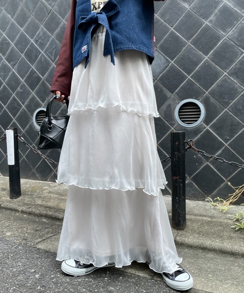 CIAOPANIC（チャオパニック）の「ティアードシフォンスカート（スカート・レディース・ホワイト/ブラック/イエロー・FREE）」の4枚目の写真