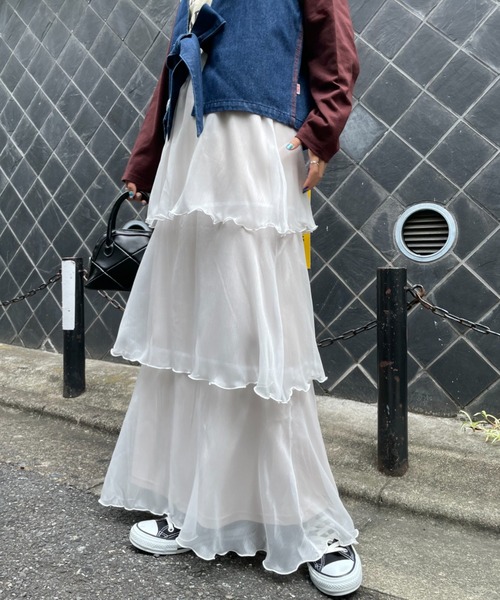 CIAOPANIC（チャオパニック）の「ティアードシフォンスカート（スカート・レディース・ホワイト/ブラック/イエロー・FREE）」の6枚目の写真