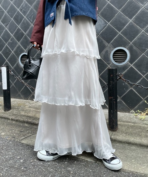 CIAOPANIC（チャオパニック）の「ティアードシフォンスカート（スカート・レディース・ホワイト/ブラック/イエロー・FREE）」の5枚目の写真