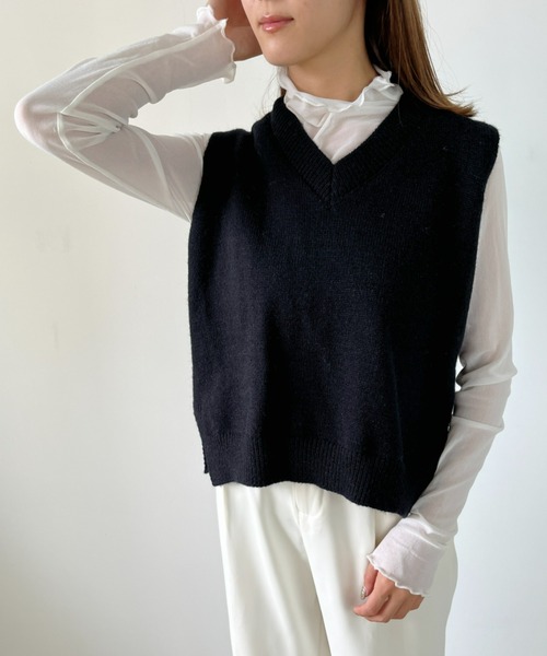 CLEA（クレア）の「バックレイヤードニットベスト（ベスト・レディース・ブラック/ネイビー/オリーブ/アイボリー/ナチュラル・FREE）」の16枚目の写真
