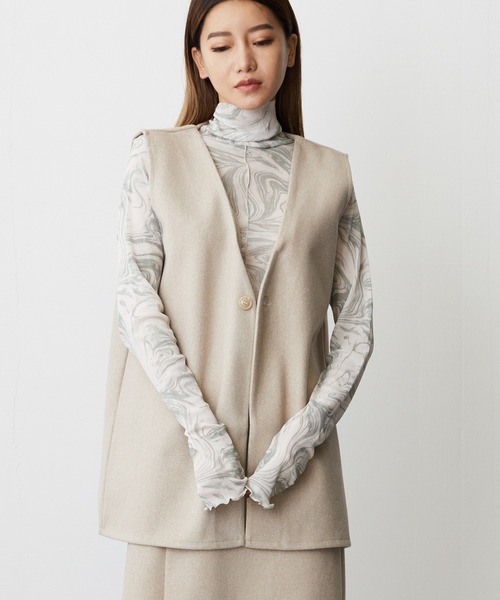 ANOTHER S(アナザーエス)の「マーブル柄シアーハイネックトップス(Tシャツ/カットソー・レディース・グレー/グレイッシュベージュ/ミント・M)」の1枚目の写真