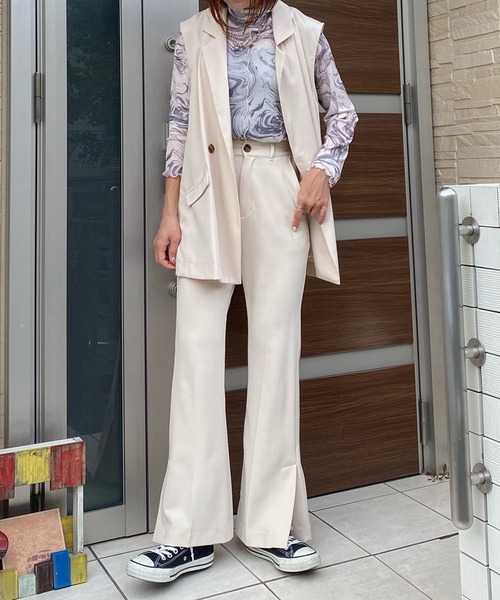 ANOTHER S(アナザーエス)の「マーブル柄シアーハイネックトップス(Tシャツ/カットソー・レディース・グレー/グレイッシュベージュ/ミント・M)」の5枚目の写真