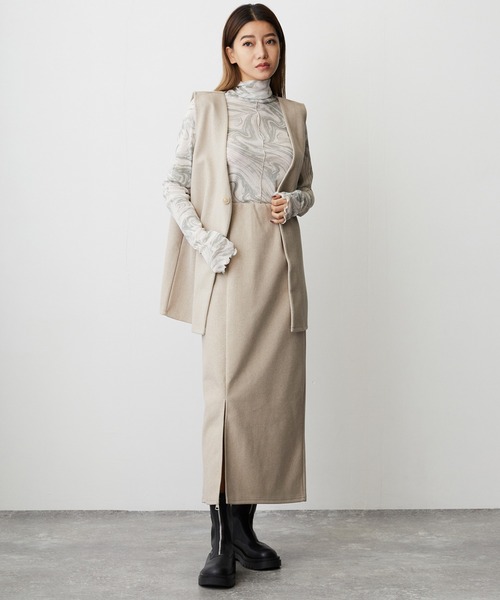ANOTHER S(アナザーエス)の「マーブル柄シアーハイネックトップス(Tシャツ/カットソー・レディース・グレー/グレイッシュベージュ/ミント・M)」の12枚目の写真