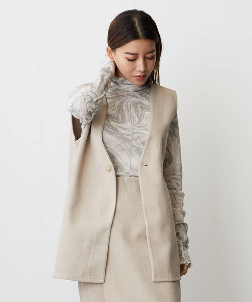 ANOTHER S(アナザーエス)の「マーブル柄シアーハイネックトップス(Tシャツ/カットソー・レディース・グレー/グレイッシュベージュ/ミント・M)」の10枚目の写真