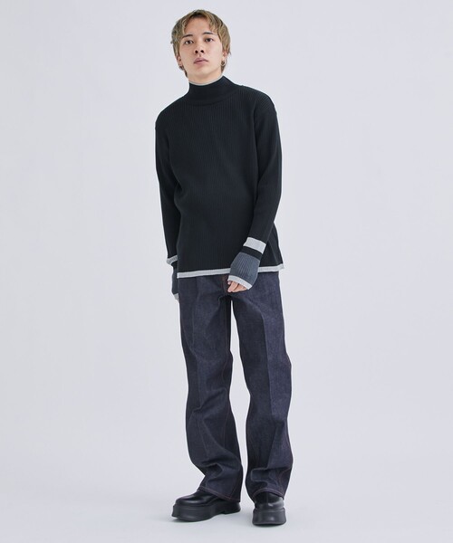 LiNoH(リノー)の「MULTI COLOR RIB KNIT/マルチカラーリブニット(ニット/セーター・メンズ・ブルー/グリーン/ダークグレー・1/2)」の5枚目の写真