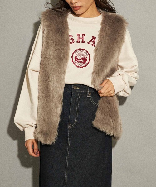 ANAP（アナップ）の「フロッキープリント裏毛プルオーバー（スウェット・レディース・グレー/ベージュ系その他/ネイビー・FREE）」の3枚目の写真