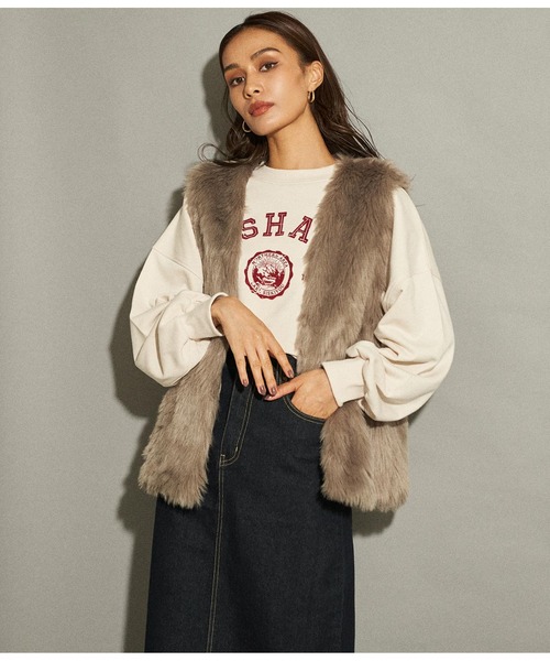 ANAP（アナップ）の「フロッキープリント裏毛プルオーバー（スウェット・レディース・グレー/ベージュ系その他/ネイビー・FREE）」の9枚目の写真