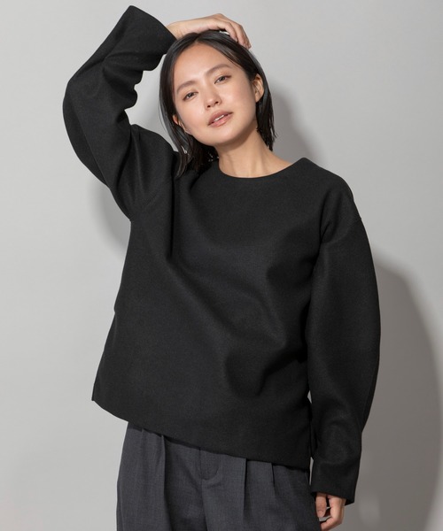 Munich(ミューニック)の「ウォームソフトダブルジャージタックスリーブトップス(Tシャツ/カットソー・レディース・ブラック/モカ/ライトベージュ・FREE)」の2枚目の写真