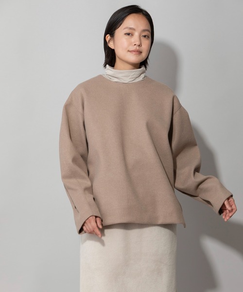 Munich(ミューニック)の「ウォームソフトダブルジャージタックスリーブトップス(Tシャツ/カットソー・レディース・ブラック/モカ/ライトベージュ・FREE)」の1枚目の写真