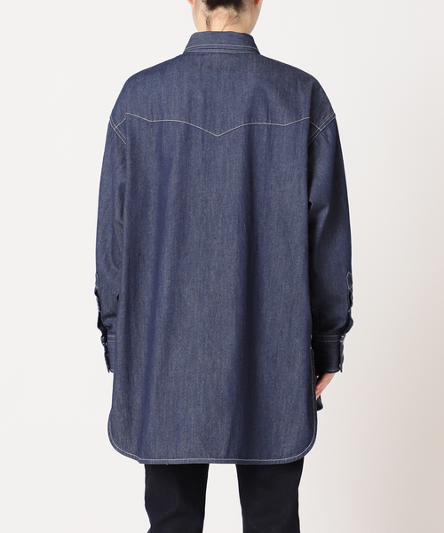 スローブイエナ LE DENIMクロップドシャツ　サックスブルーB スローブイエナ LE DENIMクロップドシャツ サックスブルーB