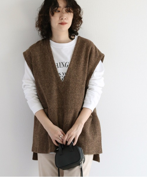 cepo(セポ)の「ネップストライプ サイドスリットベスト(ベスト・レディース・ブラウン/グレー・M)」の6枚目の写真