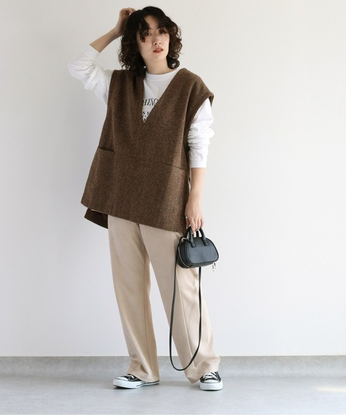 cepo(セポ)の「ネップストライプ サイドスリットベスト(ベスト・レディース・ブラウン/グレー・M)」の7枚目の写真