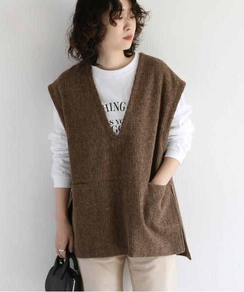 cepo(セポ)の「ネップストライプ サイドスリットベスト(ベスト・レディース・ブラウン/グレー・M)」の3枚目の写真
