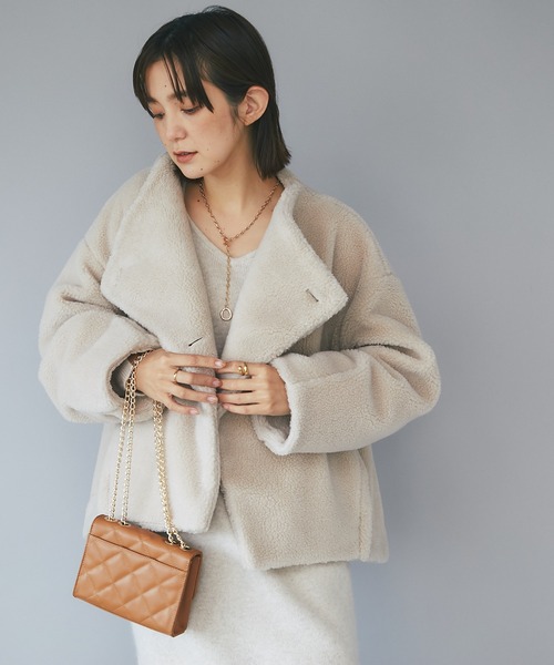 RIVE DROITE(リヴドロワ)の「ウール混で冬まで安心して着れる/ウールブレンドボアコート(その他アウター・レディース・アイボリー/チャコールグレー・FREE)」の21枚目の写真