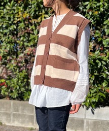 BEATJIVE | ボーダー ベスト ニット カーディガン レディース(ニット/セーター)