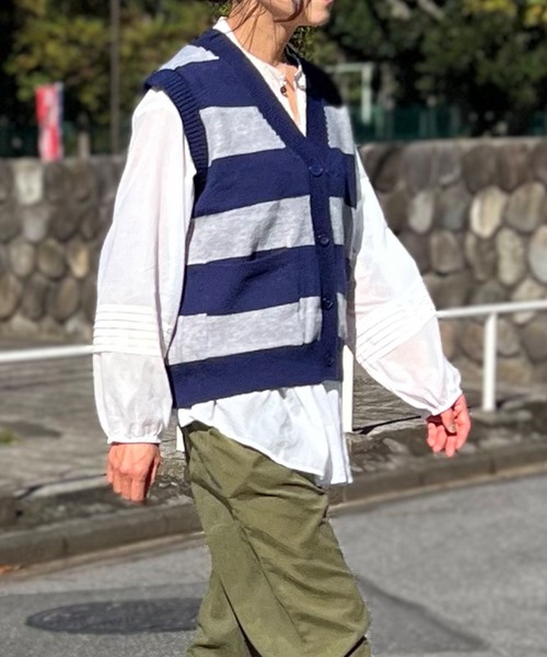 BEATJIVE（ビートジャイブ）の「ボーダー ベスト ニット カーディガン レディース（ニット/セーター・レディース・ブラック系その他/ブラウン系その他/ブルー系その他・FREE）」の3枚目の写真