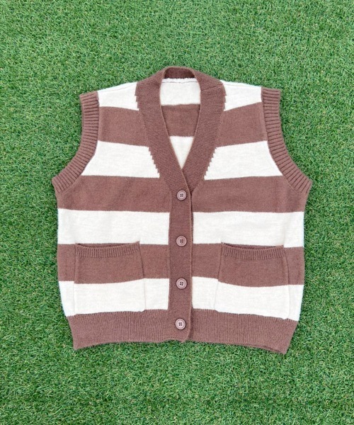 BEATJIVE（ビートジャイブ）の「ボーダー ベスト ニット カーディガン レディース（ニット/セーター・レディース・ブラック系その他/ブラウン系その他/ブルー系その他・FREE）」の5枚目の写真