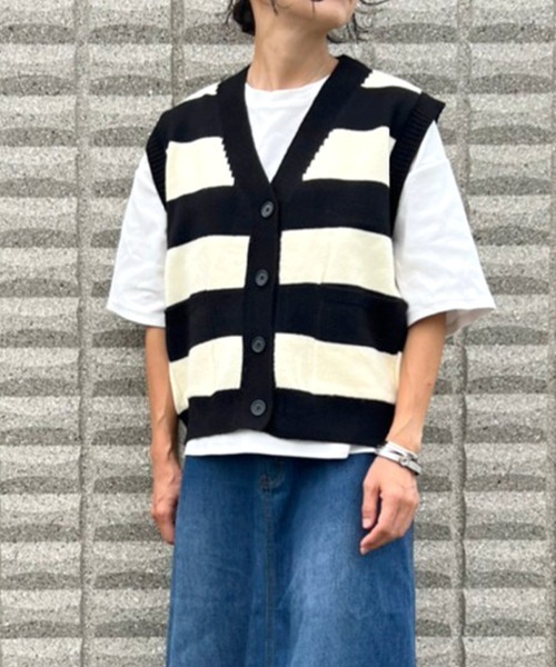 BEATJIVE（ビートジャイブ）の「ボーダー ベスト ニット カーディガン レディース（ニット/セーター・レディース・ブラック系その他/ブラウン系その他/ブルー系その他・FREE）」の18枚目の写真