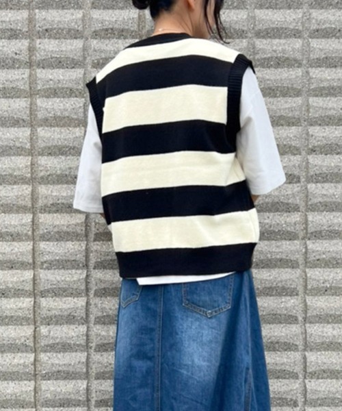 BEATJIVE（ビートジャイブ）の「ボーダー ベスト ニット カーディガン レディース（ニット/セーター・レディース・ブラック系その他/ブラウン系その他/ブルー系その他・FREE）」の15枚目の写真