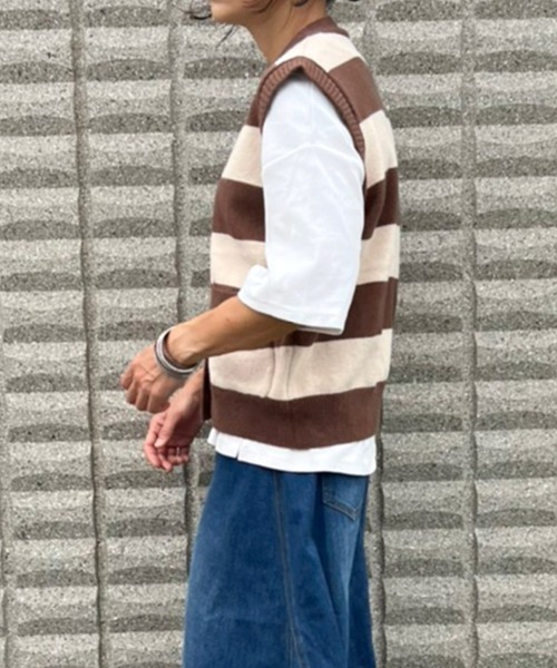 BEATJIVE（ビートジャイブ）の「ボーダー ベスト ニット カーディガン レディース（ニット/セーター・レディース・ブラック系その他/ブラウン系その他/ブルー系その他・FREE）」の12枚目の写真